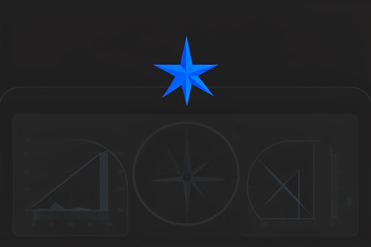A single bright blue star above a dashboard of dimmer secondary charts